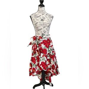 Benaar LA Red Poppy Floral Wrap Skirt (M) High-Low Boho Cottagecore